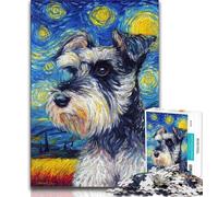 Rompecabezas de 1000 Piezas para Adultos, Regalo de Perro Schnauzer bajo el Cielo Nocturno, Juegos educativos, decoración del hogar, Juego Educativo para cumpleaños y Navidad (75x50cm)