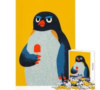 Rompecabezas de 1000 Piezas para Adultos Regalo de pingüino con Paleta sobre Fondo Amarillo Juguete Educativo Regalo de Amigo Secreto Juego de ingenio Cada Pieza es única (tamaño 38x52cm)
