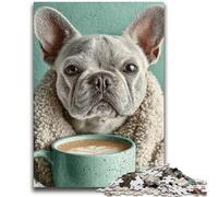 Rompecabezas de 1000 Piezas para Adultos, Regalo de Pug Tomando café, Apto para Mayores de 14 años, Ideal para Parejas, Regalo para Amigos y Familiares, 26x38cm