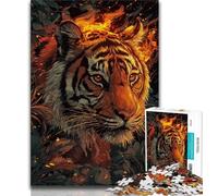 Rompecabezas de 1000 Piezas para Adultos, Regalo de Tigre en Llamas, para aliviar el estrés y Matar el Tiempo en casa, con póster a Juego y Hoja de Trivia de 38x26cm