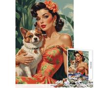 Rompecabezas de 1000 Piezas para Adultos Regalo de una Latina Pin-up con un Lindo Perro Juguete Educativo Obra de Arte Regalo para un Juego Educativo difícil de completar tamaño 38x52cm