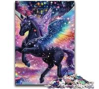 Rompecabezas de 1000 Piezas para Adultos, Regalo de Unicornio Negro, diversión Familiar con póster a Juego y Hoja de Trivia para Mayores de 14 años, 26x38cm