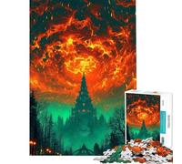 Rompecabezas de 1000 Piezas para Adultos Regalo Ideal Cielo ardiente sobre Bosque Oscuro Rompecabezas para Adultos Juego Familiar análisis y lógica Desafío Educativo (tamaño 50x75cm)