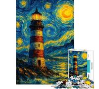 Rompecabezas de 1000 Piezas para Adultos Regalo Ideal Faro bajo un Cielo Estrellado Rompecabezas para Adultos Juego Familiar de análisis y lógica Desafío Educativo (tamaño 38x52cm)