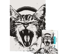 Rompecabezas de 1000 Piezas para Adultos Regalo Ideal Gato con Auriculares ilustración de Rugido difícil y desafiante Decoración para el hogar Juguete Educativo para Mayores de 14 años (38x52cm)
