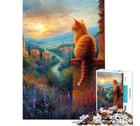 Rompecabezas de 1000 Piezas para Adultos Regalo Ideal Gato contemplando un Paisaje Toscano Rompecabezas para Adultos Juego Familiar de análisis y lógica Desafío Educativo (tamaño 38x26cm)