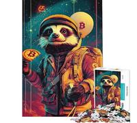 Rompecabezas de 1000 Piezas para Adultos Regalo Ideal Mapache Espacial con Bitcoin Rompecabezas para Adultos Juguetes de Bricolaje Análisis y lógica Gran Regalo para los Amantes de los Videojuegos