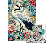 Rompecabezas de 1000 Piezas para Adultos Regalo japonés Ukiyo-E Rompecabezas de grullas y Flores para Adultos Juego Familiar de análisis y lógica desafío Educativo (tamaño 50x75cm)