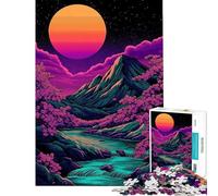 Rompecabezas de 1000 Piezas para Adultos Regalo Paisaje de montaña neón Estilo Vaporwave Rompecabezas DIY para Adultos diversión Familiar desafiante para completar (tamaño 50x75cm)