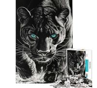 Rompecabezas de 1000 Piezas para Adultos Regalo Pantera Negra con Ojos Azules Rompecabezas para Adultos Juegos Familiares Carrera de Velocidad desafío Educativo (tamaño 38x52cm)