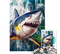 Rompecabezas de 1000 Piezas para Adultos Regalo Pintura de tiburón Blanco Rompecabezas para Adultos Juego práctico decoración del hogar Regalo de cumpleaños (tamaño 50x75cm)