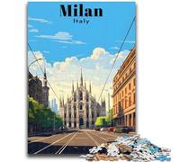 Rompecabezas de 1000 Piezas para Adultos, Regalo Póster de Viaje de Milán, Italia 1000 Piezas para Adolescentes, con póster a Juego y Hoja de Trivia para Mayores de 14 años (50x75cm)