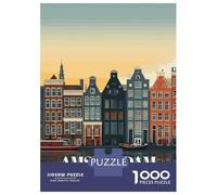 Rompecabezas De 1000 Piezas para Adultos, Regalos Amsterdam Netherlands Cityscape Illustration Rompecabezas Juego De Ingenio Desafío Educativo De Corte De Precisión 70x50cm/1000pcs