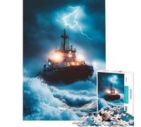 Rompecabezas de 1000 Piezas para Adultos Regalos Barco en Medio de una tormenta con relámpagos Juego práctico y desafiante Juguetes de cumpleaños Difícil (Tamaño 50x75cm)