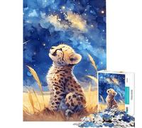 Rompecabezas de 1000 Piezas para Adultos Regalos Cachorro de Guepardo en Acuarela Mirando Las Estrellas Juegos Familiares Juguete desafiante Obra de Arte Regalos Ideales para Parejas tamaño 38x52cm