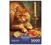 Rompecabezas De 1000 Piezas para Adultos, Regalos Cat with Pizza and Candle Rompecabezas para Adultos, Juego De Ingenio, Alivio del Estrés, Gran Regalo para Jugar 38x26cm/1000pcs