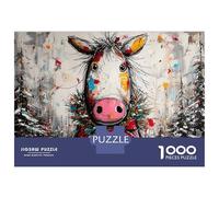 Rompecabezas De 1000 Piezas para Adultos, Regalos Christmas Cow Art Print-1 Rompecabezas para Adultos, Juegos Relajantes, Desafío Difícil, Regalo De Cumpleaños, Regalos, 52x38cm/1000pcs