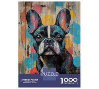 Rompecabezas De 1000 Piezas para Adultos, Regalos Colorful French Bulldog Portrait on Wood Rompecabezas Juegos Relajantes Difícil Regalo De Cumpleaños, Regalos, 70x50cm/1000pcs
