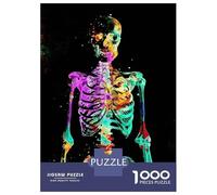 Rompecabezas De 1000 Piezas Para Adultos, Regalos Colorful Watercolor Skeleton on Black Background Rompecabezas Para Adultos, Juegos Familiares, Desafío Educativo De Ensamblaje De Patrones 38x26cm/100
