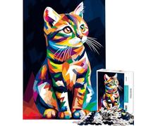 Rompecabezas de 1000 Piezas para Adultos Regalos Coloridos geométricos Retrato de Gato Juguetes educativos Juego Educativo decoración para el hogar Gran Regalo (tamaño 38x52cm)