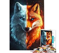 Rompecabezas de 1000 Piezas para Adultos Regalos de Lobo de Hielo y Fuego - Rompecabezas para Adultos Juegos Divertidos Que mejoran la Memoria y Son un Reto para completar (tamaño 38x26cm)