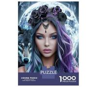 Rompecabezas De 1000 Piezas para Adultos, Regalos Fantasy Art Woman Wolf Moon Rompecabezas Juego De Ingenio Desafío Educativo De Corte De Precisión 52x38cm/1000pcs