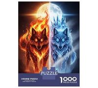 Rompecabezas De 1000 Piezas para Adultos, Regalos Fire and Ice Wolves Fantasy Art Rompecabezas para Adultos, Juguetes Antiestrés, Decoración del Hogar, Desafío Educativo 38x26cm/1000pcs