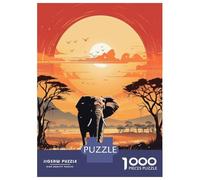 Rompecabezas De 1000 Piezas para Adultos, Regalos Hot Sunset Elephant Rompecabezas para Adultos, Juguetes Antiestrés, Desafío Educativo De Carrera De Velocidad Manual 70x50cm/1000pcs