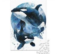 Rompecabezas De 1000 Piezas para Adultos, Regalos Orca Whale Watercolor Print Rompecabezas para Adultos, Juegos Relajantes, Desafío Difícil, Regalo De Cumpleaños, Regalos, 70x50cm/1000pcs
