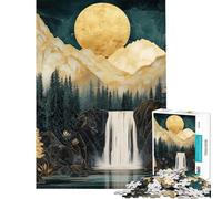Rompecabezas de 1000 piezas para adultos Regalos Paisaje de cascada dorada luna dorada con montañas Kintsugi y cielo de mármol Rompecabezas para adultos juguete decoración de pared regalos para amigos