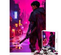 Rompecabezas de 1000 Piezas para Adultos Regalos Paisaje Urbano ciberpunk con samuráis Juguetes de decoración para el hogar Grandes Regalos y Juguetes Juego práctico Cada Pieza es única - 38x52cm