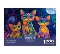 Rompecabezas De 1000 Piezas para Adultos, Regalos Psychedelic Cats Art Print Rompecabezas para Adultos, Juguetes Antiestrés, Desafío Educativo De Carrera De Velocidad Manual 52x38cm/1000pcs