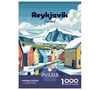 Rompecabezas De 1000 Piezas para Adultos, Regalos Reykjavik Iceland Winter Landscape Illustration Rompecabezas Juego De Ingenio Desafío Educativo De Corte De Precisión 38x26cm/1000pcs