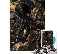 Rompecabezas de 1000 Piezas para Adultos Regalos Rompecabezas Abstractos de Pulpo Dorado y Negro para Adultos Juego práctico decoración del hogar Regalo de cumpleaños (tamaño 50x75cm)