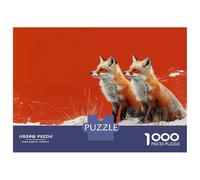 Rompecabezas De 1000 Piezas para Adultos, Regalos Two Foxes in Snow, Orange Background Rompecabezas para Adultos, Juego De Ingenio, Alivio del Estrés, Gran Regalo para Jugar 38x26cm/1000pcs