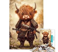 Rompecabezas de 1000 Piezas para Adultos Regalos Vaca de Las Tierras Altas Samurai Un desafío para completar Juego Familiar difícil para Mayores de 14 años Juego de Rompecabezas Incluido (50x75cm)
