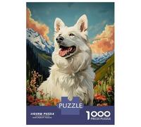 Rompecabezas De 1000 Piezas para Adultos, Regalos White Swiss Shepherd Dog in Mountain Meadow Rompecabezas para Adultos, Juguetes Antiestrés, Decoración del Hogar, Desafío Educativo 52x38cm/1000pcs