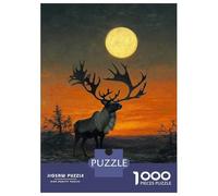 Rompecabezas De 1000 Piezas para Adultos Reindeer Under Full Moon Rompecabezas Juego De Ingenio Alivia El Estrés Cumpleaños 70x50cm/1000pcs