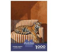 Rompecabezas De 1000 Piezas para Adultos Resting Tiger on Striped Couch Rompecabezas para Adultos Juegos Relajantes Difícil Difícil Cumpleaños Y Navidad 70x50cm/1000pcs