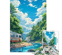 Rompecabezas de 1000 Piezas para Adultos Retiro en Caravana Junto al río Rompecabezas para Adultos Juegos relajantes decoración interacción Entre Padres e Hijos (tamaño 38x52cm)