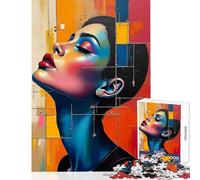 Rompecabezas de 1000 Piezas para Adultos Retrato Abstracto de Mujer Pintura al óleo decoración del hogar Juguetes Obras de Arte Regalo Juegos Familiares con póster a Juego y Hoja de Trivia 38x52cm