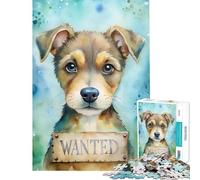 Rompecabezas de 1000 Piezas para Adultos Retrato de Cachorro en Acuarela con la Frase Se Busca desafío Educativo Juego de ingenio y Carrera de Velocidad para Mayores de 14 años (38x26cm)