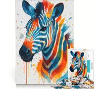 Rompecabezas de 1000 Piezas para Adultos: Retrato de Cebra en Acuarela a Color, Juegos educativos, análisis y lógica, Juego de desafío único 50x75cm