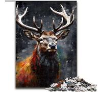 Rompecabezas de 1000 Piezas para Adultos, Retrato de Ciervo Pintado al óleo de Madera, Navidad y Año Nuevo, Regalo Festivo, 50x75cm, Actividad de Noche de Juegos Familiar Atractiva
