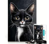 Rompecabezas de 1000 Piezas para Adultos,Retrato de Gatito en Blanco y Negro,Arte de Corte Fino,Juego Mental,Regalo para Momentos de Tranquilidad,Regalo Divertido de cumpleaños (38x52cm)
