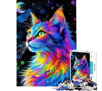 Rompecabezas de 1000 Piezas para Adultos Retrato de Gato Colorido en el Espacio Un Reto para completar Ideal para Pasar el Tiempo en casa Durante Las Vacaciones Juguete antiestrés Apto para Mayores