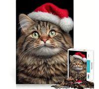 Rompecabezas de 1000 Piezas para Adultos Retrato de Gato con Gorro de Papá Noel,Corte preciso,decoración,Juguete para Entrenar el Pensamiento,Juego de Ocio,Regalo Festivo (38x26cm)