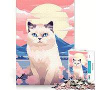 Rompecabezas de 1000 Piezas para Adultos Retrato de Gato en el Monte Fuji,Piezas de Corte Limpio,Juego de Habilidad Mental,Momento de Calma,diversión,Escena navideña,Arte (38x52cm)