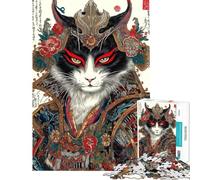 Rompecabezas de 1000 Piezas para Adultos Retrato de Gato samurái al Estilo Ukiyo-e Rompecabezas para Adultos Ideal para la diversión Familiar un desafío Educativo y un Juego Intelectual 38x52cm