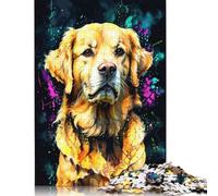 Rompecabezas de 1000 Piezas para Adultos, Retrato de Golden Retriever, Rompecabezas creativos Cuadrados para Adultos, Rompecabezas de Madera para decoración del hogar (75 x 50 cm)